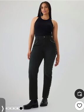 GAP '90s Straight High Rise Studded Black Wash Jeans Sz 16 EUC
